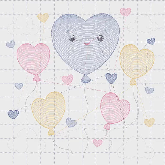 Balloon embroidery design - Balloons embroidery designs machine embroidery pattern - Heart balloon cloud - birthday embroidery file download