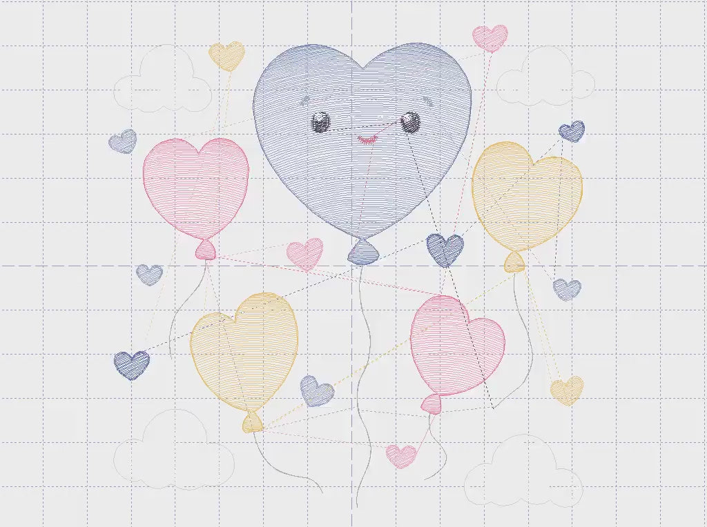 Balloon embroidery design - Balloons embroidery designs machine embroidery pattern - Heart balloon cloud - birthday embroidery file download