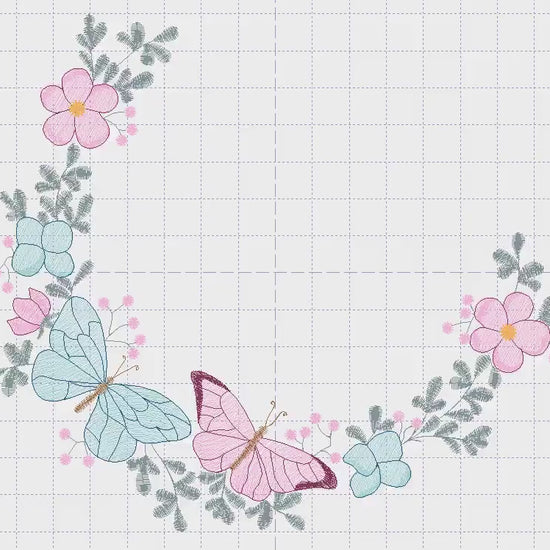 Flower Frame With butterflies embroidery designs - Delicate Floral Wreath machine embroidery pattern - Kitchen towel File - Instant download