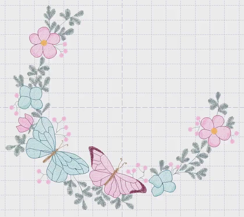 Flower Frame With butterflies embroidery designs - Delicate Floral Wreath machine embroidery pattern - Kitchen towel File - Instant download