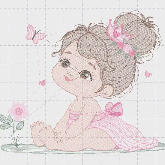 Baby girl embroidery designs - Princess embroidery design machine embroidery pattern - Girl with butterfly embroidery - instant download pes