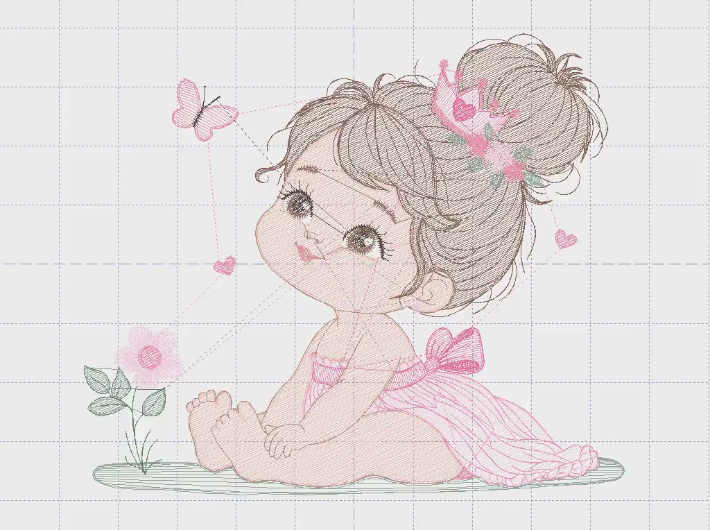 Baby girl embroidery designs - Princess embroidery design machine embroidery pattern - Girl with butterfly embroidery - instant download pes