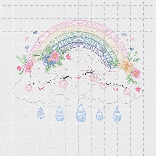 Cloud embroidery design - Rainbow embroidery designs machine embroidery pattern - Rainbow with flowers embroidery file - instant download