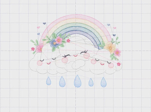 Cloud embroidery design - Rainbow embroidery designs machine embroidery pattern - Rainbow with flowers embroidery file - instant download