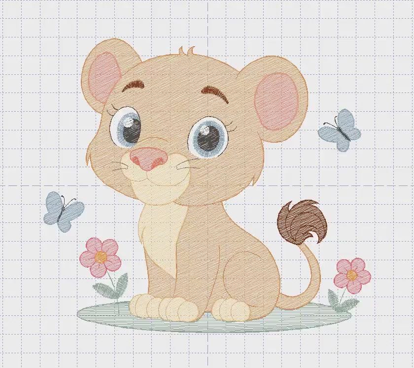 Lioness embroidery designs - Safari wild animal machine embroidery pattern - Baby girl file - Female Lion - Instant digital download pes jef