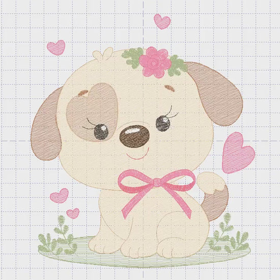 Dogs embroidery designs - Dog with lace and hearts machine embroidery pattern - Mutt Rescue Puppy file -  Instant digital download pes jef