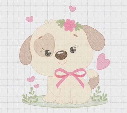 Dogs embroidery designs - Dog with lace and hearts machine embroidery pattern - Mutt Rescue Puppy file -  Instant digital download pes jef
