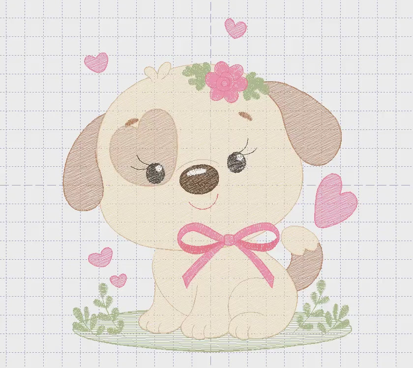 Dogs embroidery designs - Dog with lace and hearts machine embroidery pattern - Mutt Rescue Puppy file -  Instant digital download pes jef