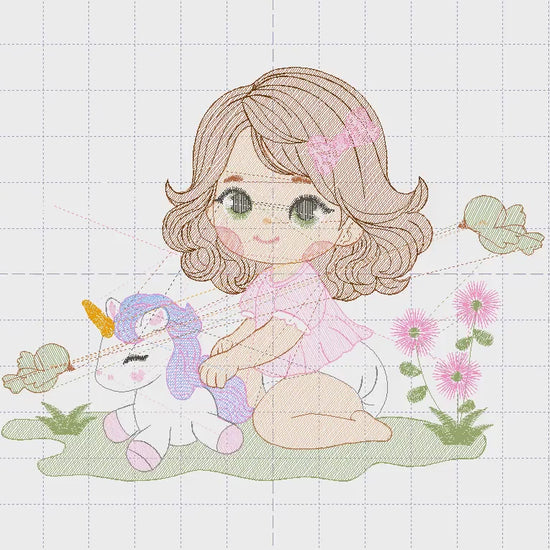 Baby girl embroidery designs - Children embroidery design machine embroidery pattern - Girl with flower embroidery file  princess embroidery