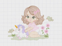 Carica e avvia il video nel visualizzatore di galleria, Baby girl embroidery designs - Children embroidery design machine embroidery pattern - Girl with flower embroidery file  princess embroidery
