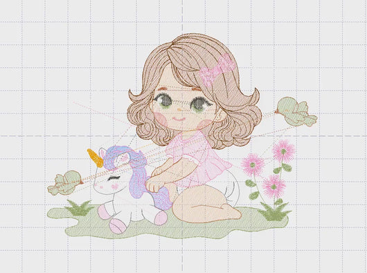 Baby girl embroidery designs - Children embroidery design machine embroidery pattern - Girl with flower embroidery file  princess embroidery