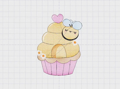 Bee embroidery design - Honey Bee Cupcake embroidery designs machine embroidery pattern - Baby girl embroidery file - honey bee design pes