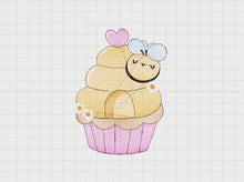 Cargar y reproducir el video en el visor de la galería, Bee embroidery design - Honey Bee Cupcake embroidery designs machine embroidery pattern - Baby girl embroidery file - honey bee design pes
