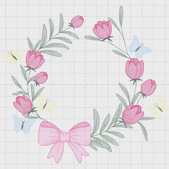Monogram Floral Frame embroidery designs - Roses Wreath machine embroidery pattern - Flower wreath with bow lace file - Instant download pes
