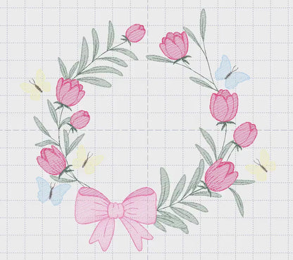 Monogram Floral Frame embroidery designs - Roses Wreath machine embroidery pattern - Flower wreath with bow lace file - Instant download pes