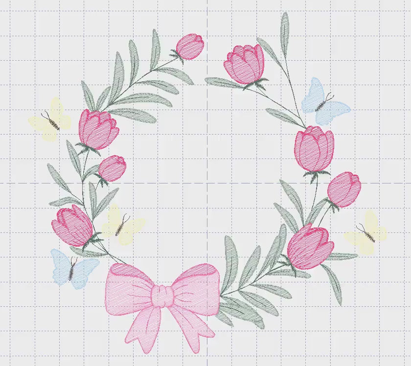 Monogram Floral Frame embroidery designs - Roses Wreath machine embroidery pattern - Flower wreath with bow lace file - Instant download pes