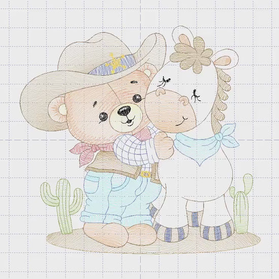 Cowboy Bear with horse embroidery designs - Cowboy with hat embroidery design machine embroidery pattern - Horse Farm - Instant download pes