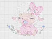 Carica e avvia il video nel visualizzatore di galleria, Baby Sheep with lace embroidery design - Lamb embroidery designs machine embroidery pattern - Baby girl embroidery file - instant download
