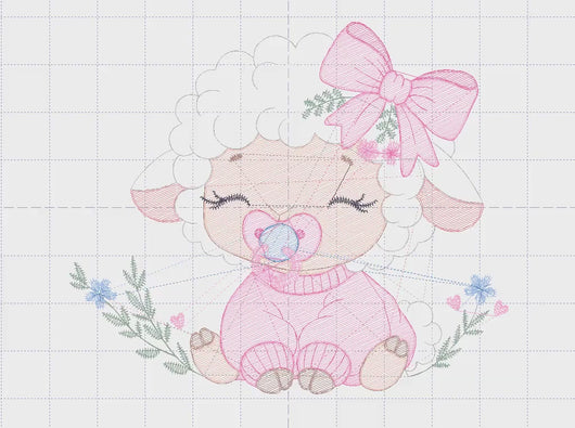 Baby Sheep with lace embroidery design - Lamb embroidery designs machine embroidery pattern - Baby girl embroidery file - instant download