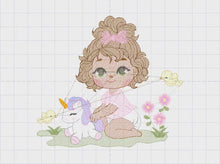 Carica e avvia il video nel visualizzatore di galleria, Baby girl embroidery designs - Children playing embroidery design machine embroidery pattern - Princess flowers unicorn embroidery download
