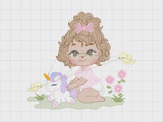 Baby girl embroidery designs - Children playing embroidery design machine embroidery pattern - Princess flowers unicorn embroidery download