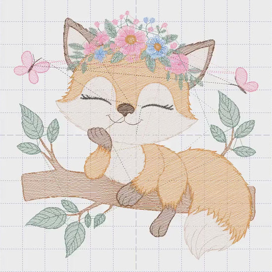 Red Fox embroidery designs - Woodland animal embroidery design machine embroidery pattern - Baby girl embroidery flowers - instant download