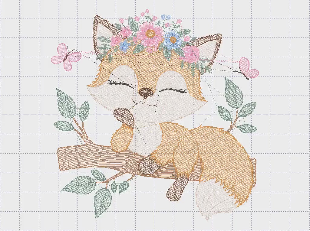 Red Fox embroidery designs - Woodland animal embroidery design machine embroidery pattern - Baby girl embroidery flowers - instant download