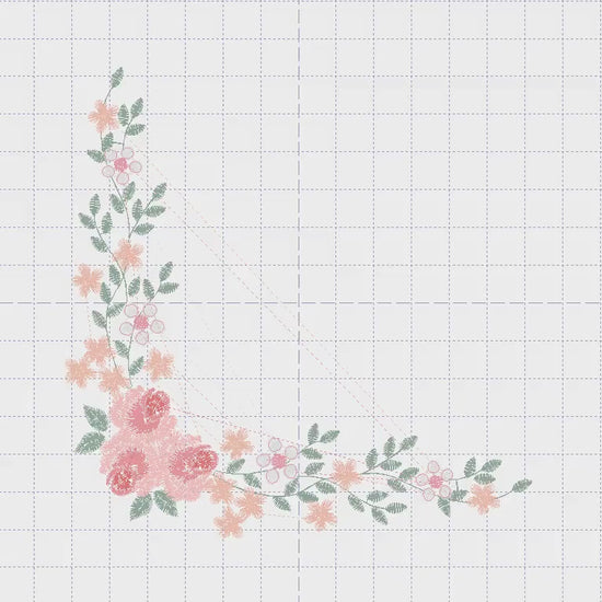 Floral Corner Embroidery Pattern Design, Rippled Flowers, Nursery Quilt, Pillow Deco