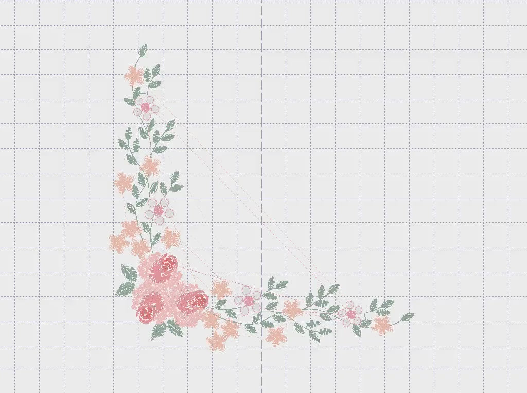 Floral Corner Embroidery Pattern Design, Rippled Flowers, Nursery Quilt, Pillow Deco