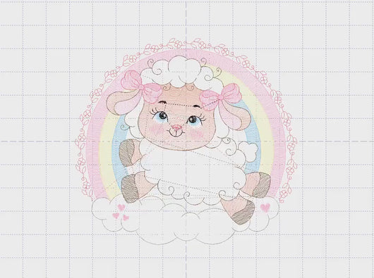 Sheep with rainbow embroidery design - Rainbow embroidery designs machine embroidery pattern - baby girl embroidery file newborn embroidery