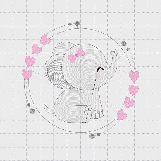 Elephant face embroidery designs - Animal embroidery design machine embroidery pattern - Baby girl embroidery - Elephant with heart frame