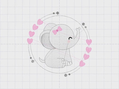 Elephant face embroidery designs - Animal embroidery design machine embroidery pattern - Baby girl embroidery - Elephant with heart frame