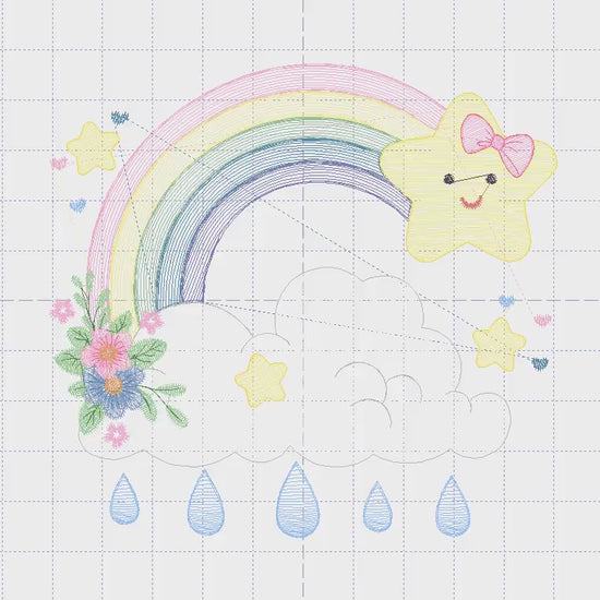 Rainbow embroidery design - Star rain and cloud embroidery design machine embroidery pattern - Baby girl embroidery file - instant download