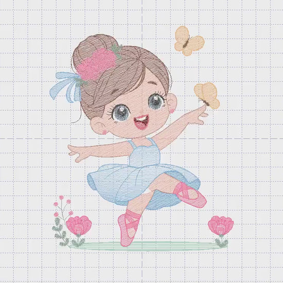 Ballerina Embroidery Design, Ballet Dancer with Flower Machine Pattern (Digital Download)