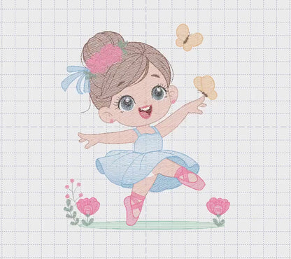 Ballerina Embroidery Design, Ballet Dancer with Flower Machine Pattern (Digital Download)