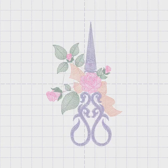 Scissors With Roses Machine Embroidery Design, 7 Sizes, Instant Download