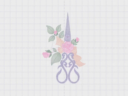 Scissors With Roses Machine Embroidery Design, 7 Sizes, Instant Download