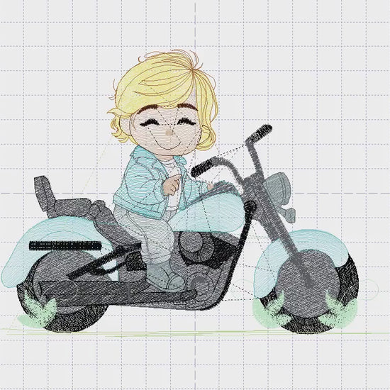 Boy with bike embroidery designs - Baby Boy embroidery design machine embroidery pattern -  Motorcycle Chopper Scooter Hog Motorcyclist pes