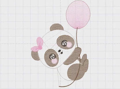 Panda embroidery design - Animal embroidery designs machine embroidery pattern - Baby girl embroidery file - Panda with balloons download