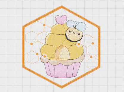Bee embroidery design - Bee Cupcake embroidery designs machine embroidery pattern - Baby girl embroidery file - honey bee design pes jef hus