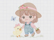 Charger et lire la vidéo dans la visionneuse de la Galerie, Girl embroidery designs - Gardener embroidery design machine embroidery pattern - Spring embroidery file - Girl with hat plants and chicks
