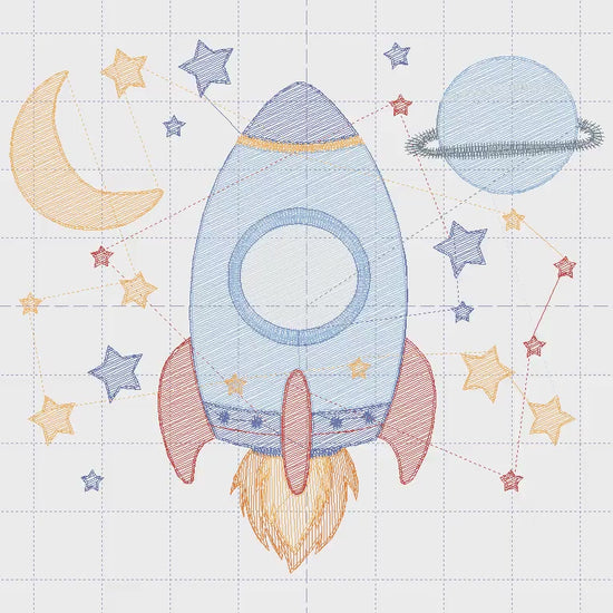 Rocket Ship Embroidery Design, Rippled Space Embroidery, Machine Digital File