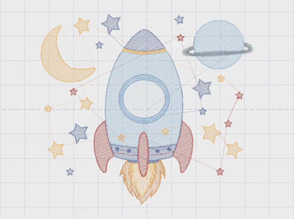 Rocket Ship Embroidery Design, Rippled Space Embroidery, Machine Digital File