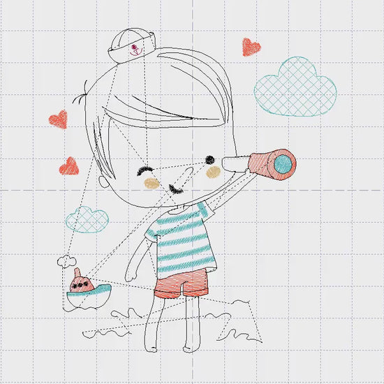 Boat embroidery design - Baby Boy with telescope machine embroidery pattern - Nautical embroidery file - Instant digital download pes jef