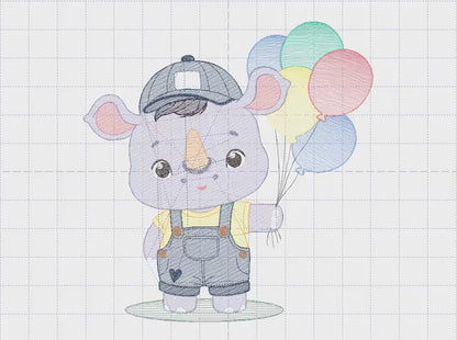 Rhino embroidery designs - Animal safari embroidery design machine embroidery pattern - Baby boy embroidery file - instant download pes jef