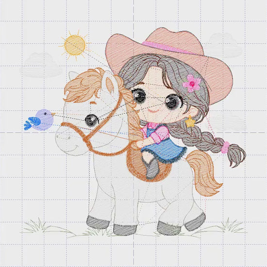 Cowgirl embroidery design - Baby girl embroidery designs machine embroidery pattern - Girl with horse embroidery file - Cowboy with Horse