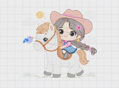 Cowgirl embroidery design - Baby girl embroidery designs machine embroidery pattern - Girl with horse embroidery file - Cowboy with Horse