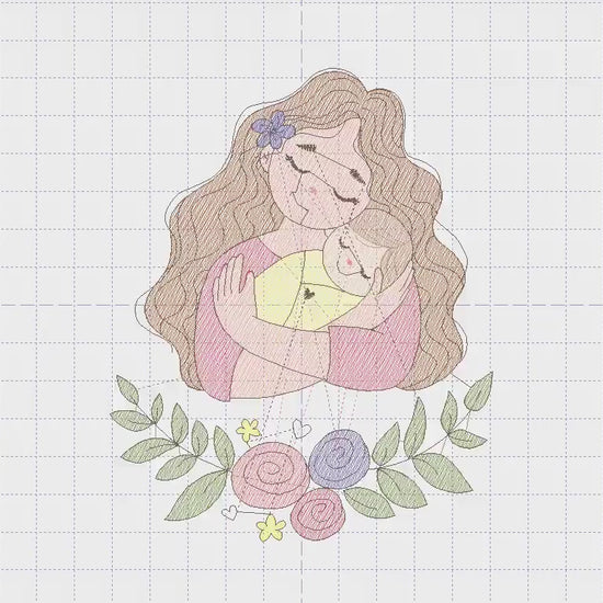 Mother with baby embroidery designs - Girl with newborn embroidery design machine embroidery pattern - Mama with flowers - instant download