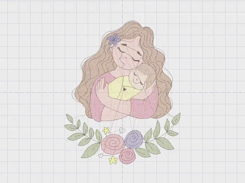 Mother with baby embroidery designs - Girl with newborn embroidery design machine embroidery pattern - Mama with flowers - instant download