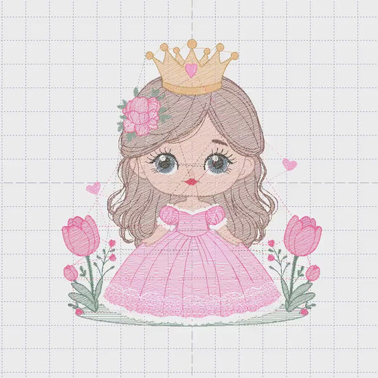 Princess with crown embroidery designs - Baby Girl embroidery design machine embroidery pattern - Girl with flowers - instant download pes